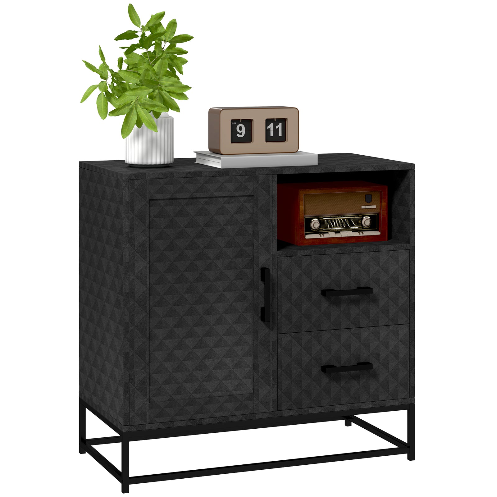 Cupboard With Adjustable Shelf, Open Compartment | One Size | Black