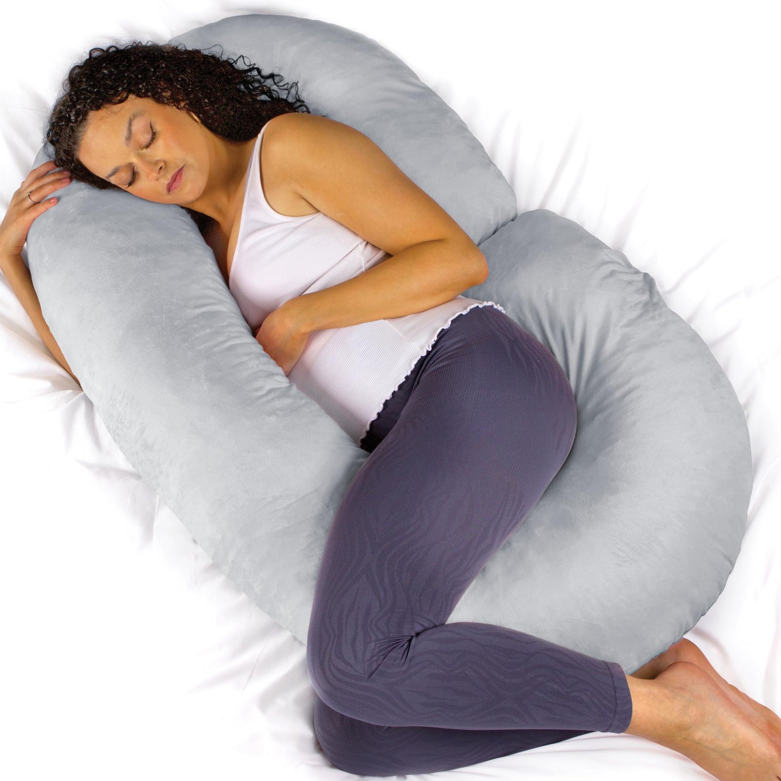 C Shaped Pregnancy Pillow, 140x65x20cm Shredded Memory Foam Full Body Maternity Cushion For Sleeping | C Shape | Light Grey