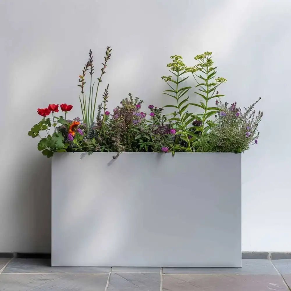 Long Zinc Galvanised Tall Trough Planter | 80cm x 25cm x 60cm | White