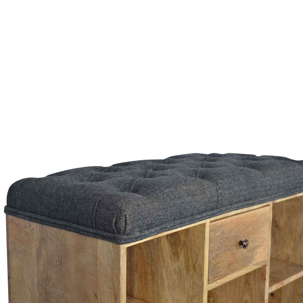 Solid Wood Black Tweed 1 Drawer Bench