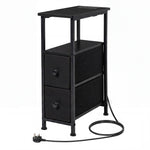 Bedside Table Narrow Side Table With Led Charging Station Storage Black | Black