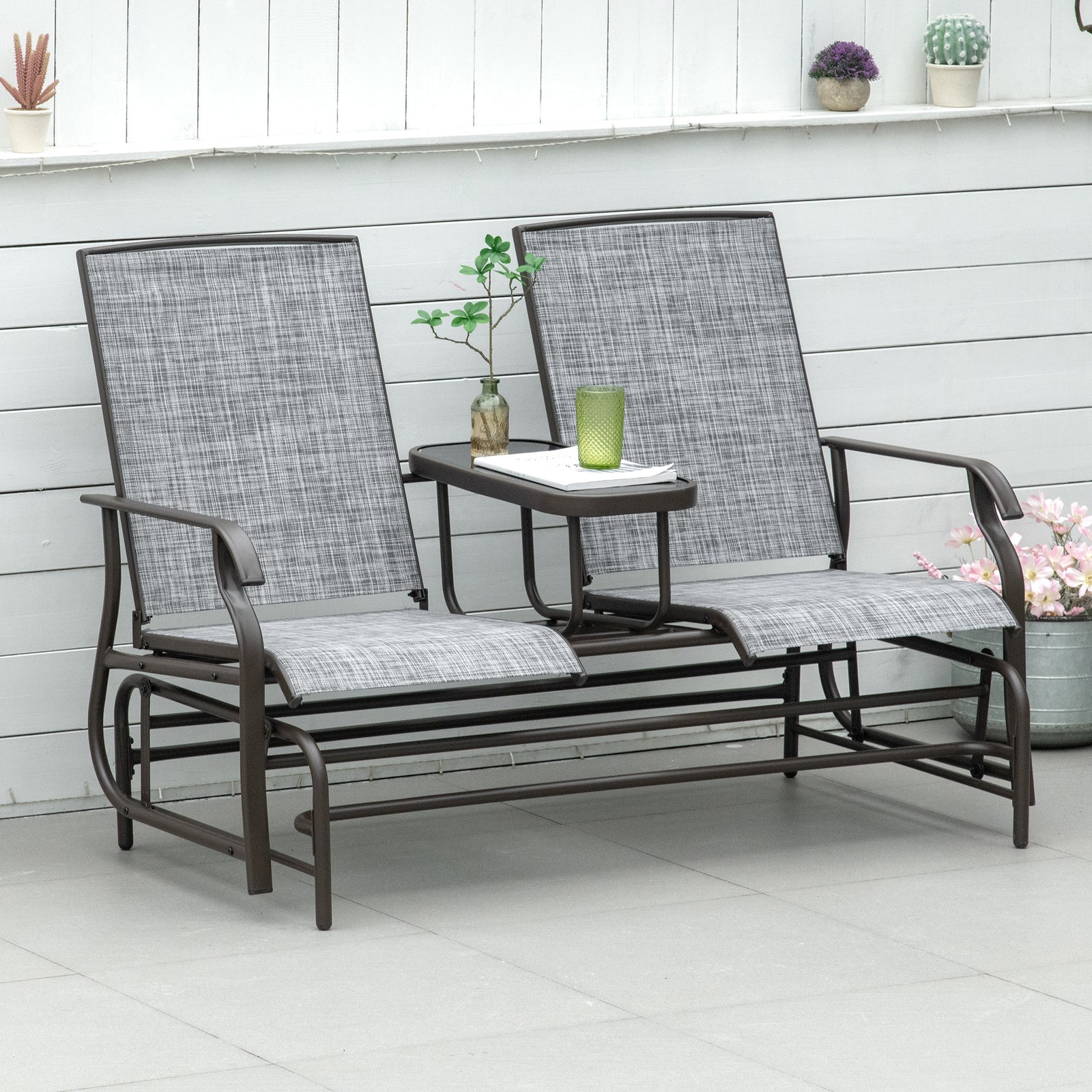 2 Seater Rocker Double Rocking Chair Lounger Outdoor Garden | Grey