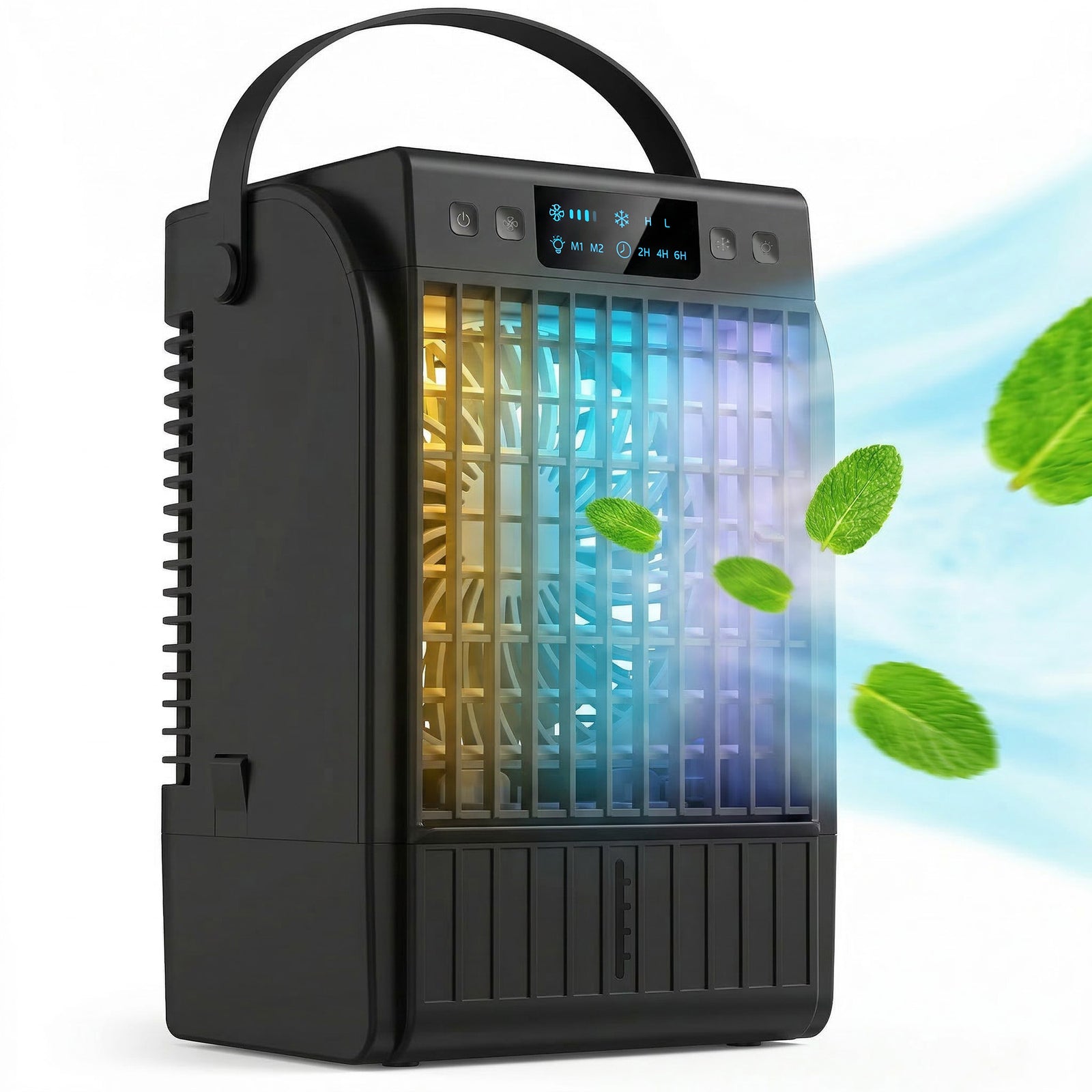 4-in-1 Mini Air Cooler With Rgb 7 Led Light, Cooling Fan | Black