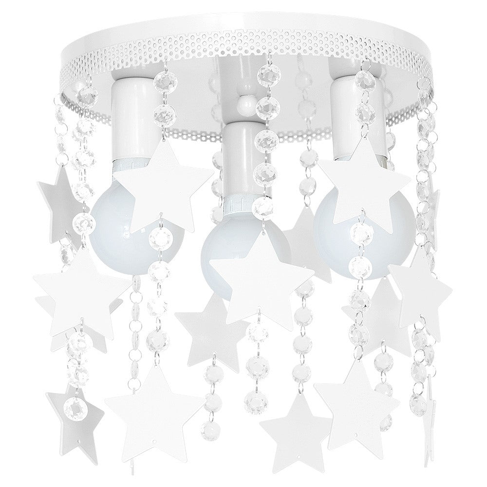 Ceiling Lamp Star 3xe27 Attractive Hand Made Chandelier With Suspended Crystals And Stars | White