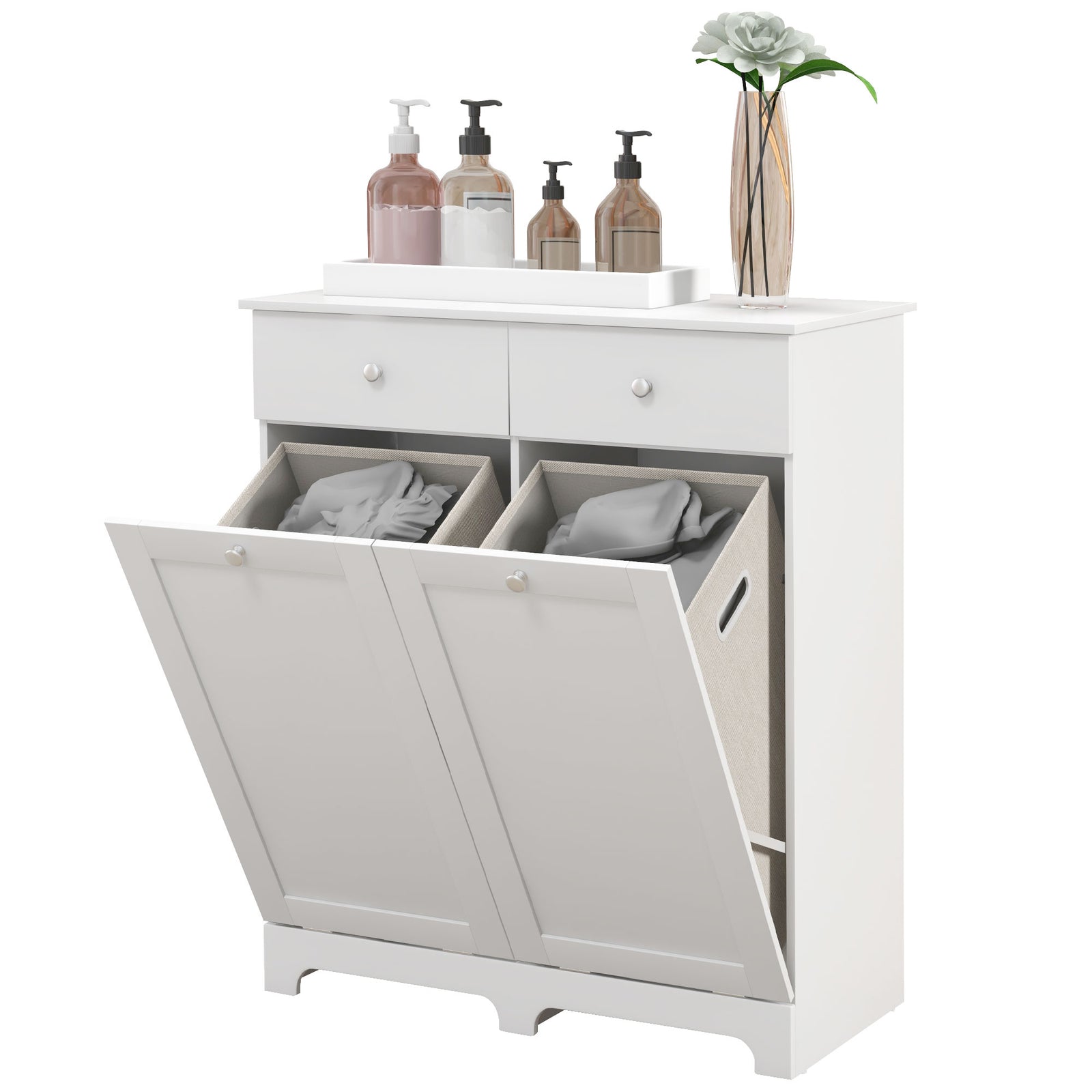 Bathroom Cabinet With 1/2 Laundry Baskets | Large | White