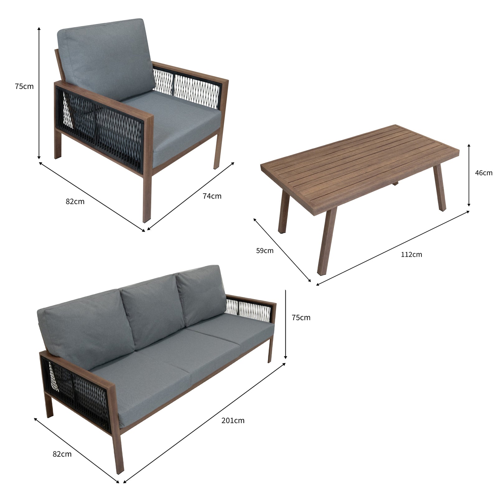 Aluminium 4 Piece Sofa Set With Rattan Storage Box | Brown