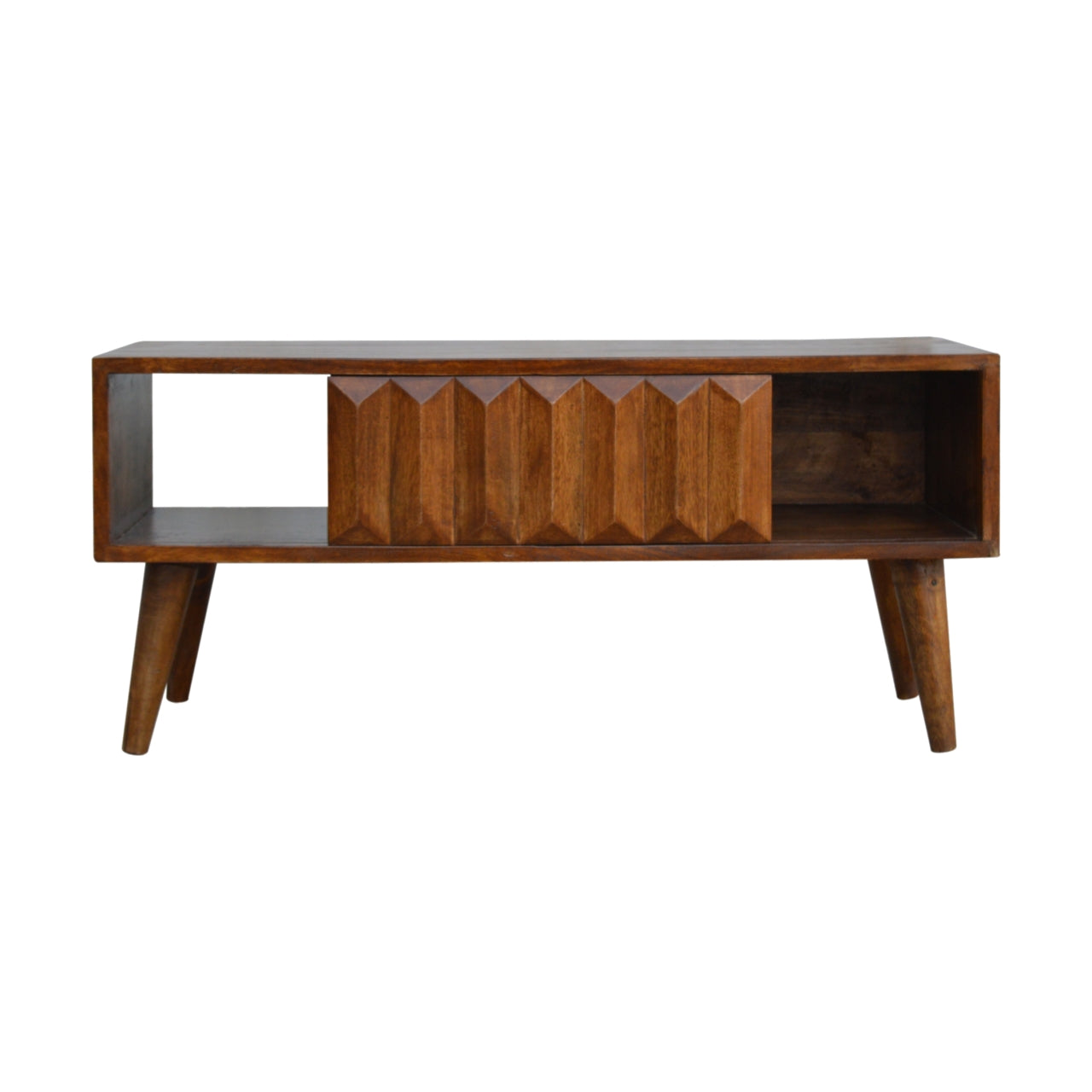 Solid Wood Chestnut Prism Sliding Media Unit