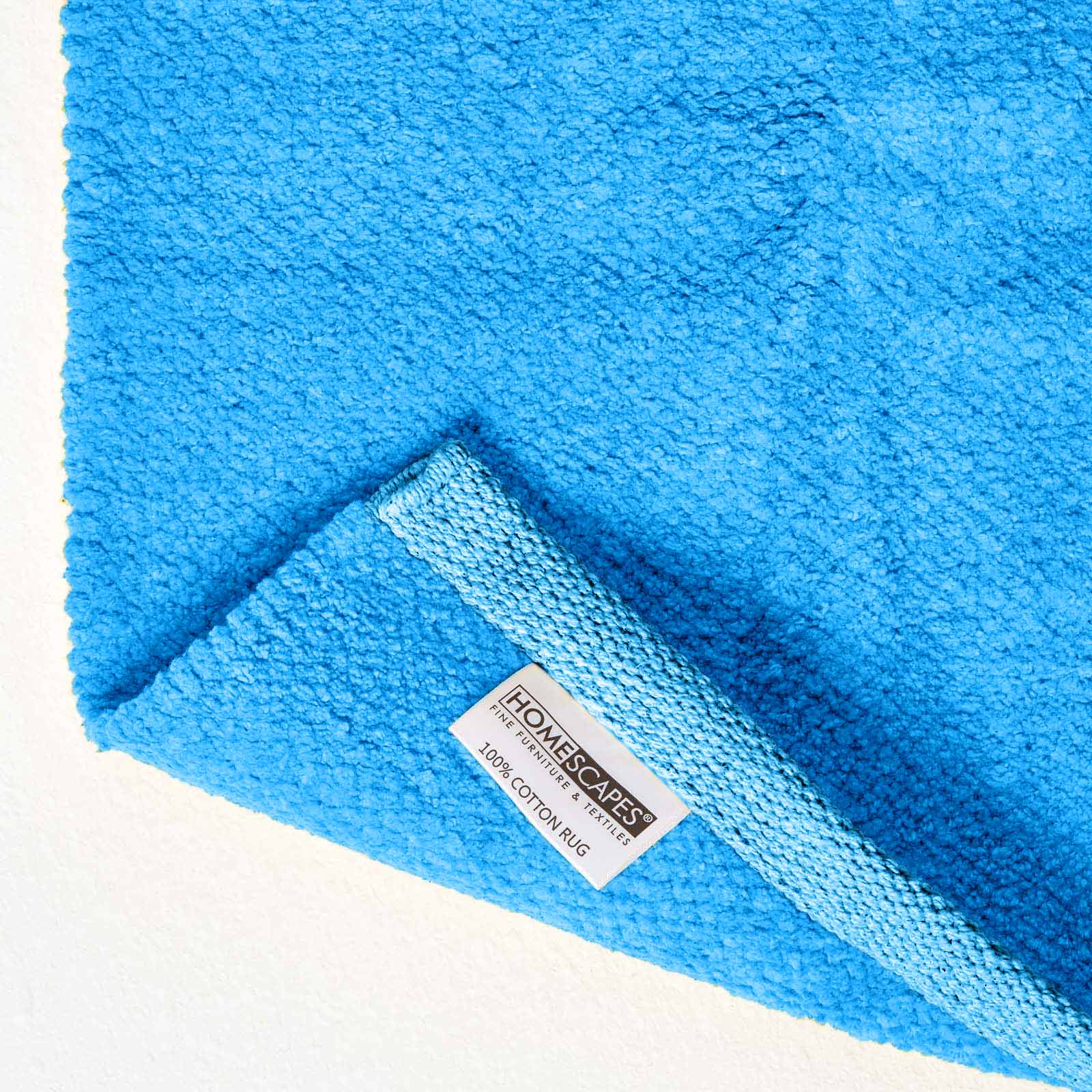 Plain Chenille 100% Cotton  Rug With Natural Trim | 170cm | Blue