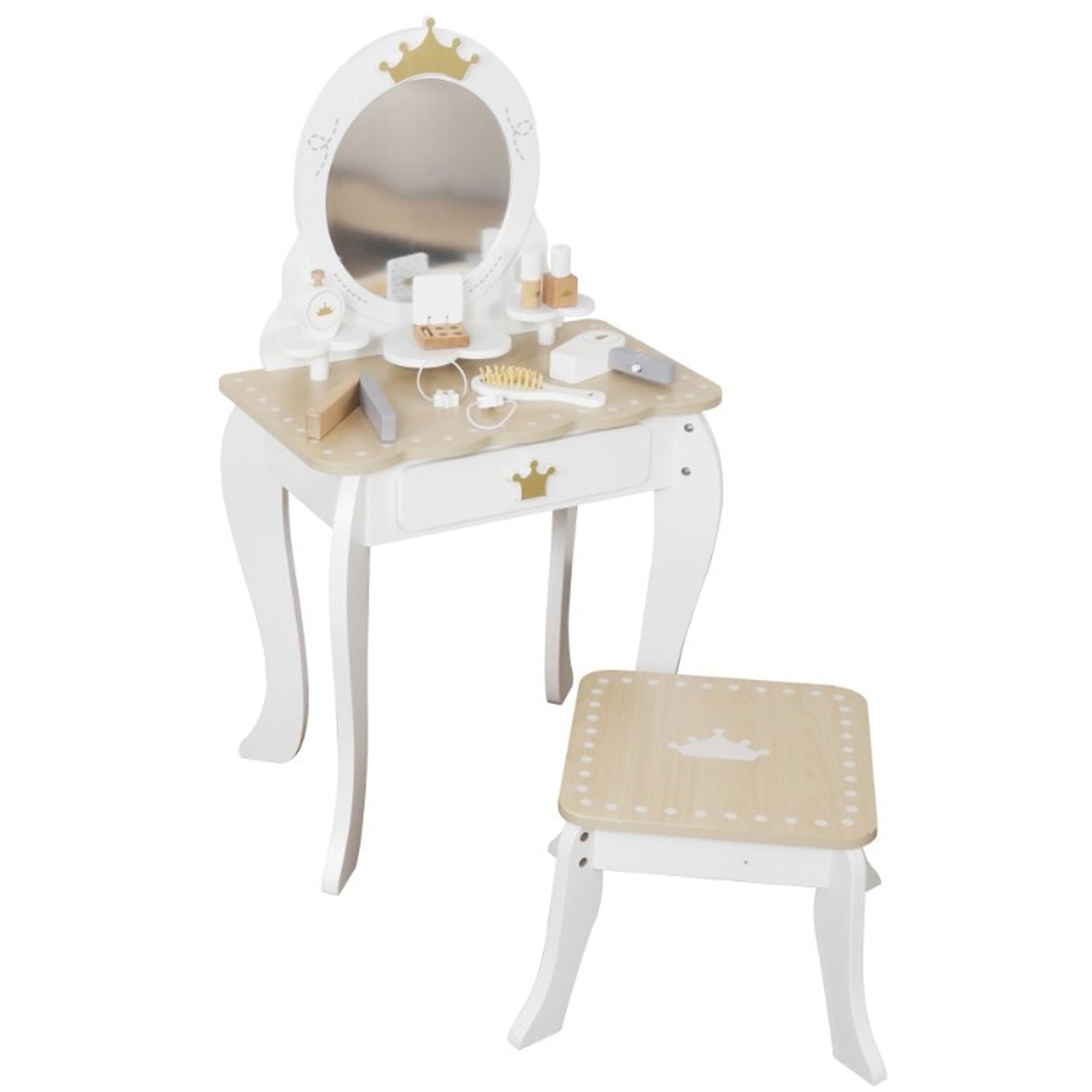 HYGRAD BUILT TO SURVIVE Girls Wooden Dressing Table & Stool Set Kids Makeup Mirror Table Chair Princess Pretend Play