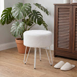Breeins White Round Plush Vanity Stool With Metal Legs