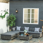 6 Pcs Garden Rattan Sofa Set Sectional Wicker Coffee Table | Gray