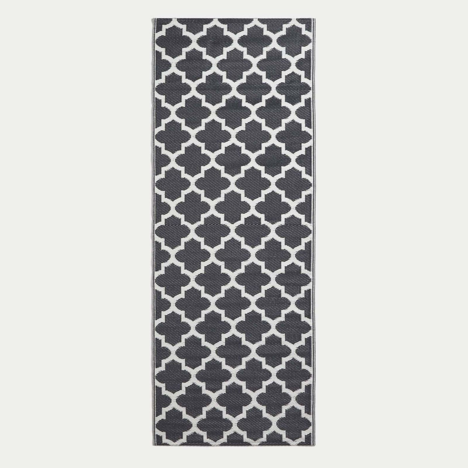 Luxury Outdoor Rug Waterproof Reversible For Garden Patio 100% Recycled, Black Nola Geometric | 75cm x 200cm | Black