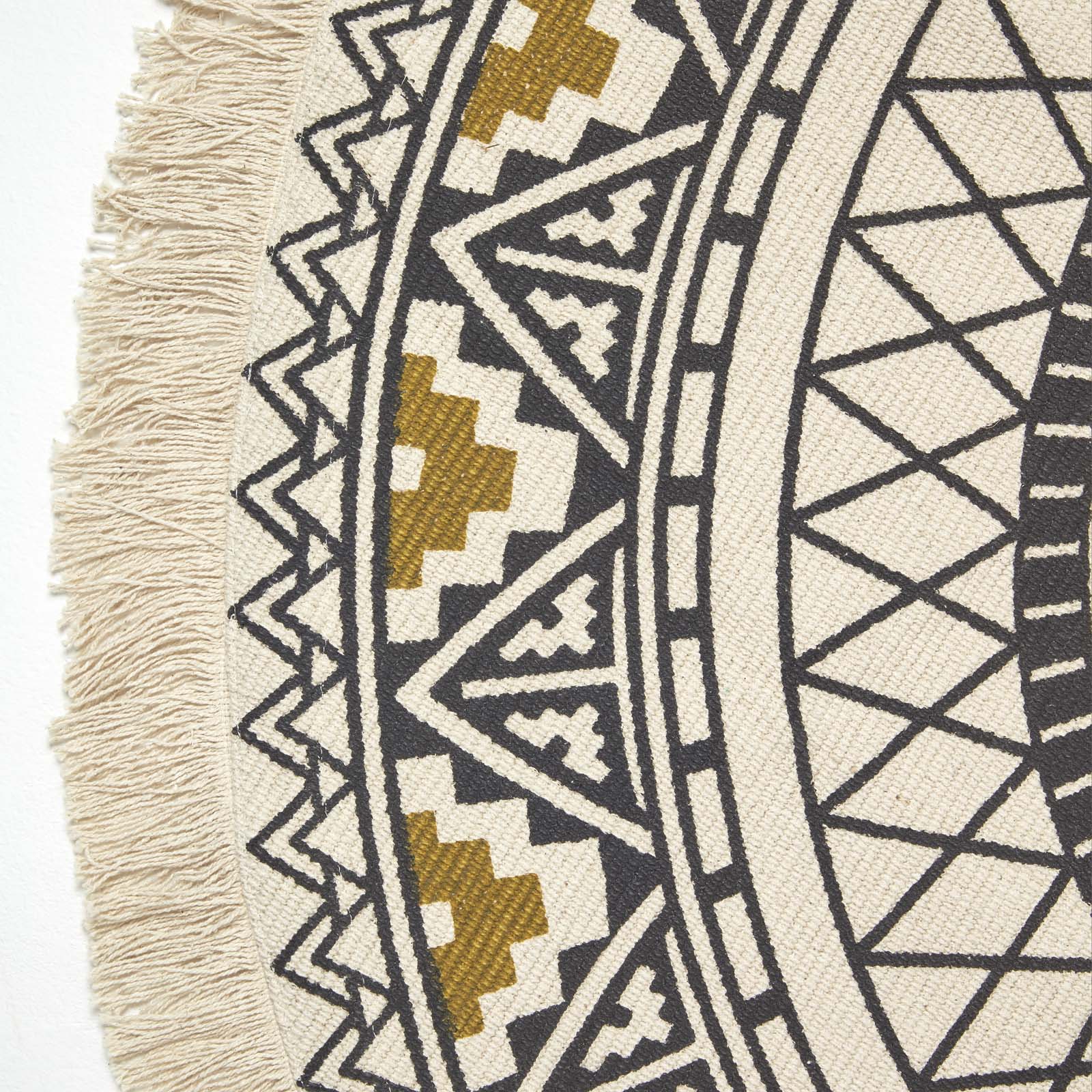 Mandala Printed 100% Cotton Round Rug | 140cm | Black & Gold