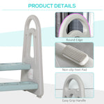 Kids Step Stool, Toddler Kitchen Helper With Handle For Bathroom, Blue And Grey