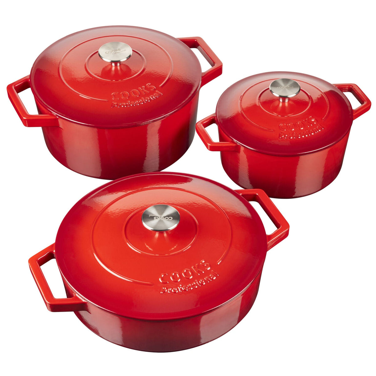 Cooks Professional 5 Piece Cast Iron Casserole Dish, Frying Pan & Skillet Set