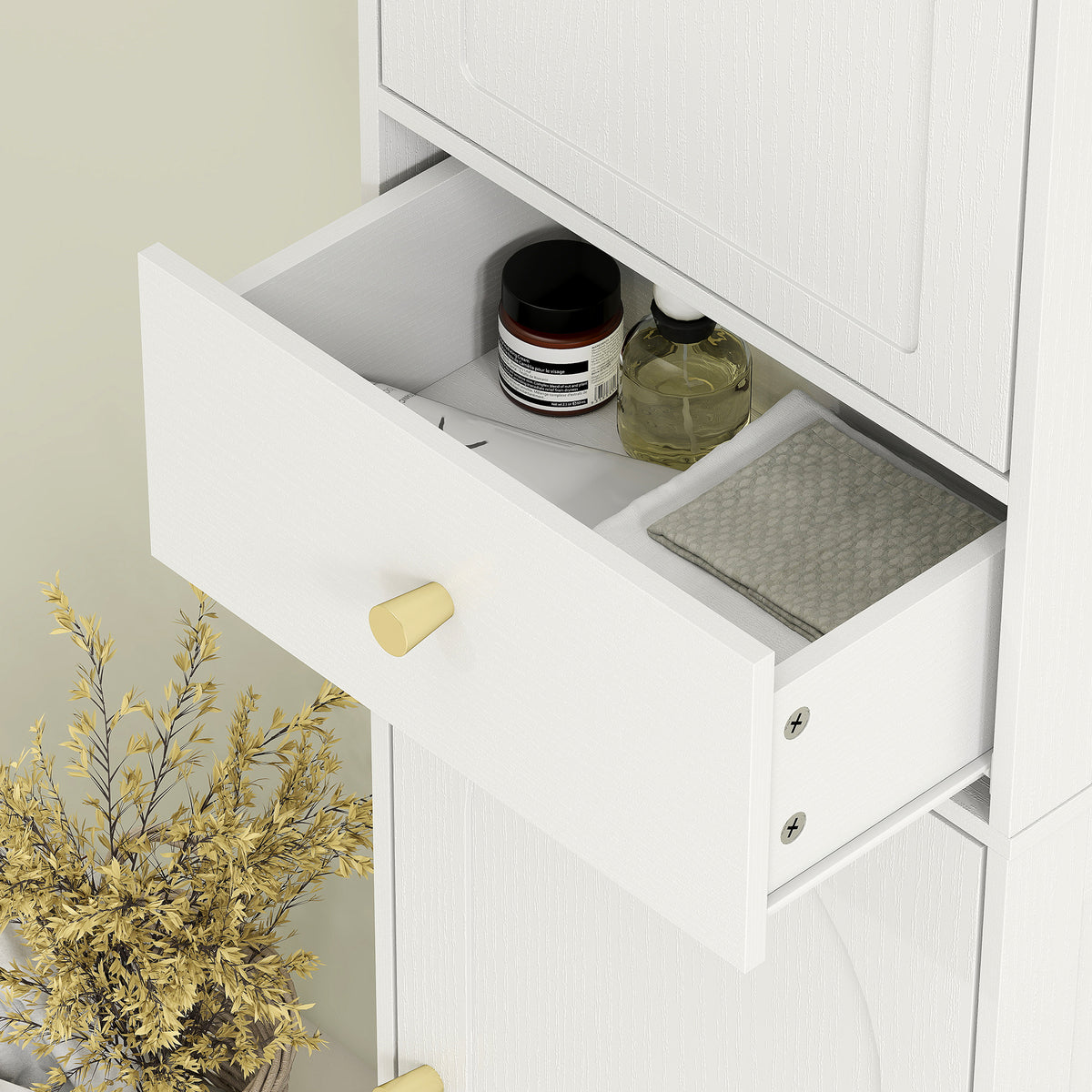 HOMCOM Tall Bathroom Storage Cabinet With Arch Doors Adjustable Shelf White