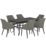 6 Seater Rattan Dining Set, Rectangle Slatted Table | Gray