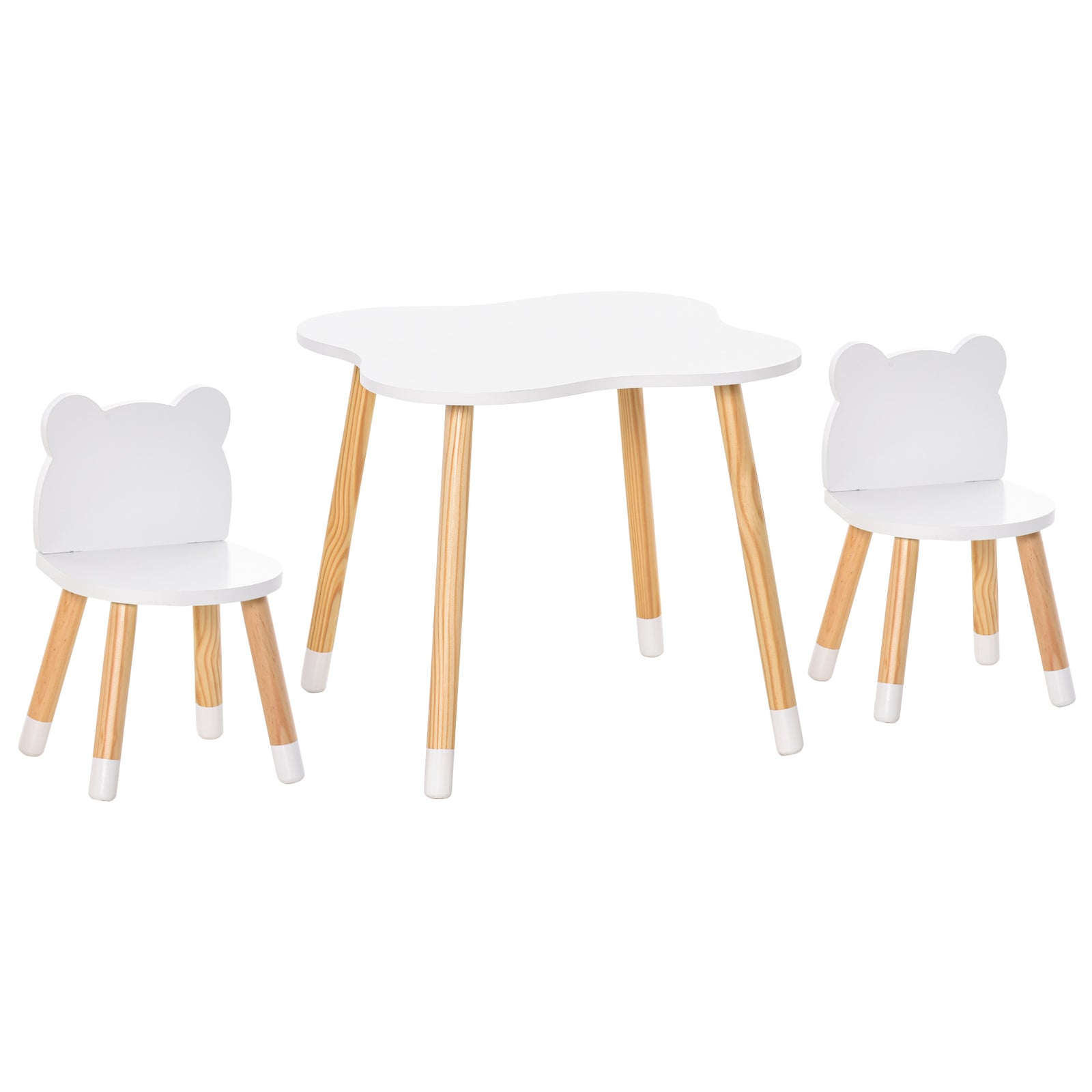 3 Piece Kids Table And Chair Set With 2 Bear-shaped Chairs, White