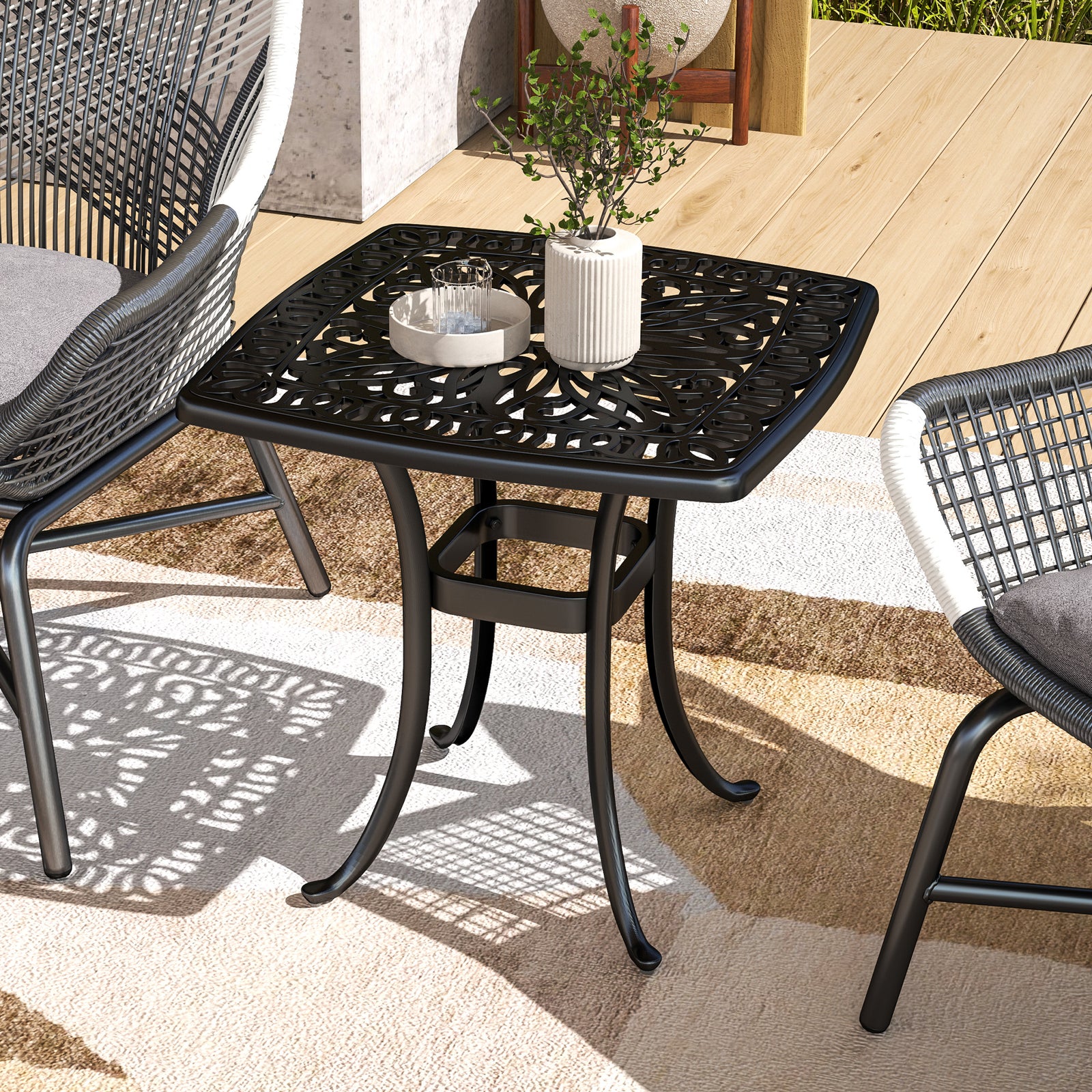 54 X 54cm Aluminium Garden Side Table W/ Umbrella Hole