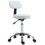 Rolling Stool With Backrest, Wheels Faux Leather Salon Chair | White
