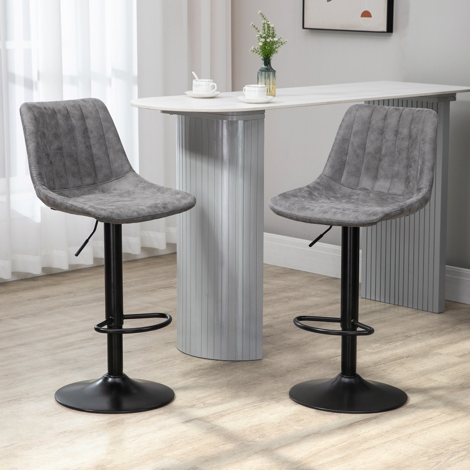 Set Of 2 Microfibre Retro Tub Bar Stools