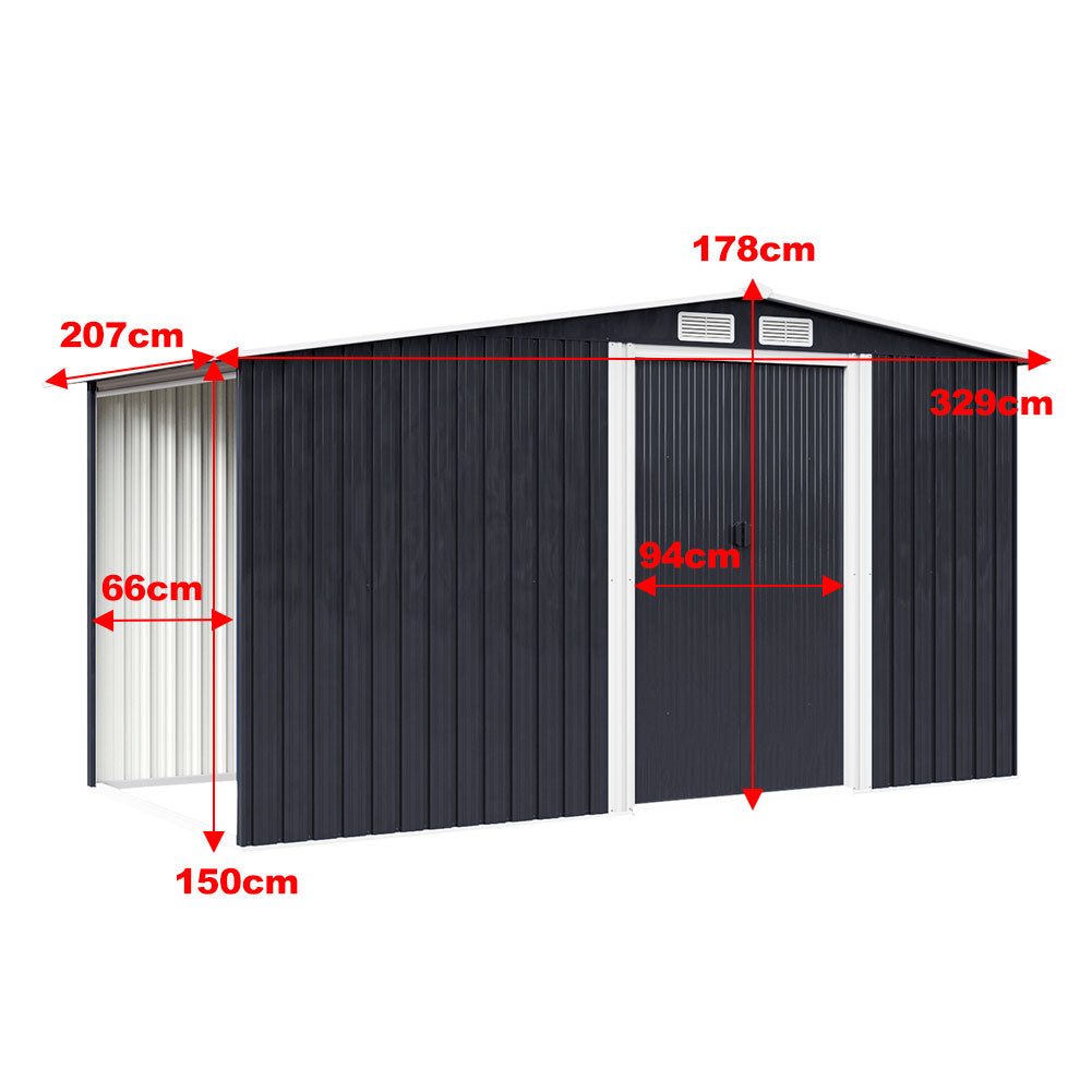 6x8ft Heavy Duty Garden Metal Storage Shed With Log Rack Outdoor Waterproof Firewood Tool Storage | Medium | Black