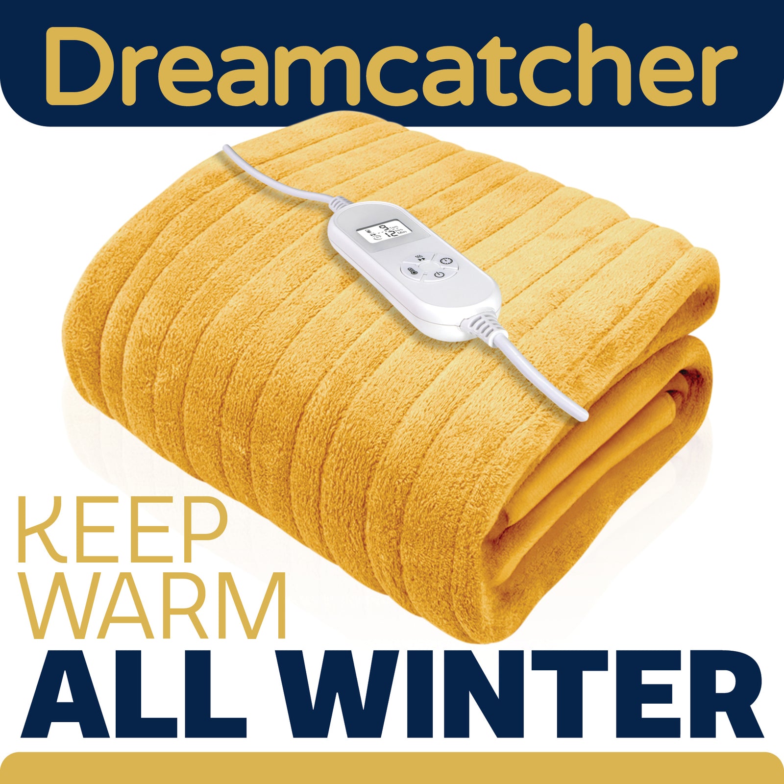 Electric Throw Heated Double Over Blanket Soft Fleece 9 Heat & 12 Timer Settings | L | Gold