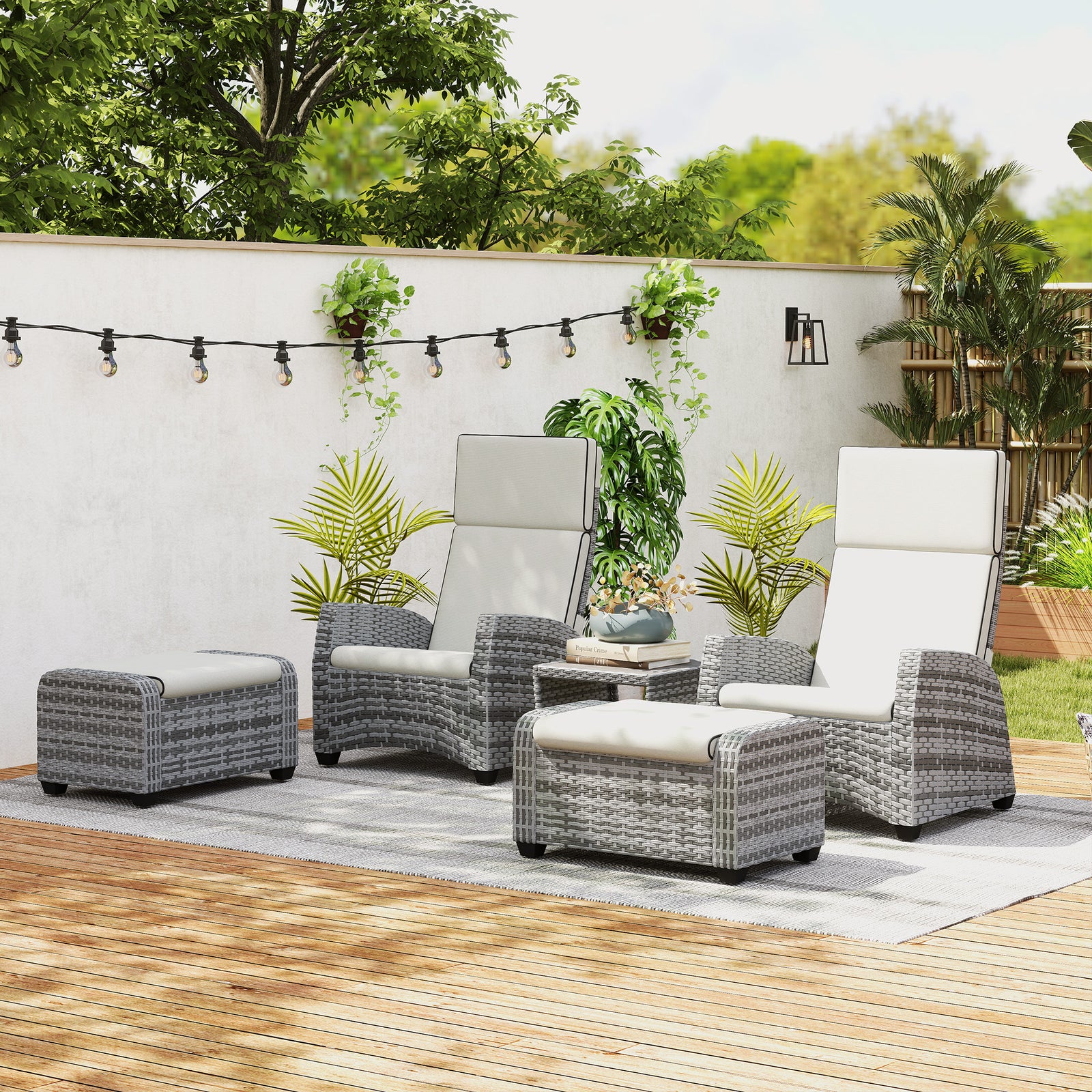 5 Pieces Pe Rattan Set, Reclining Chairs | Grey