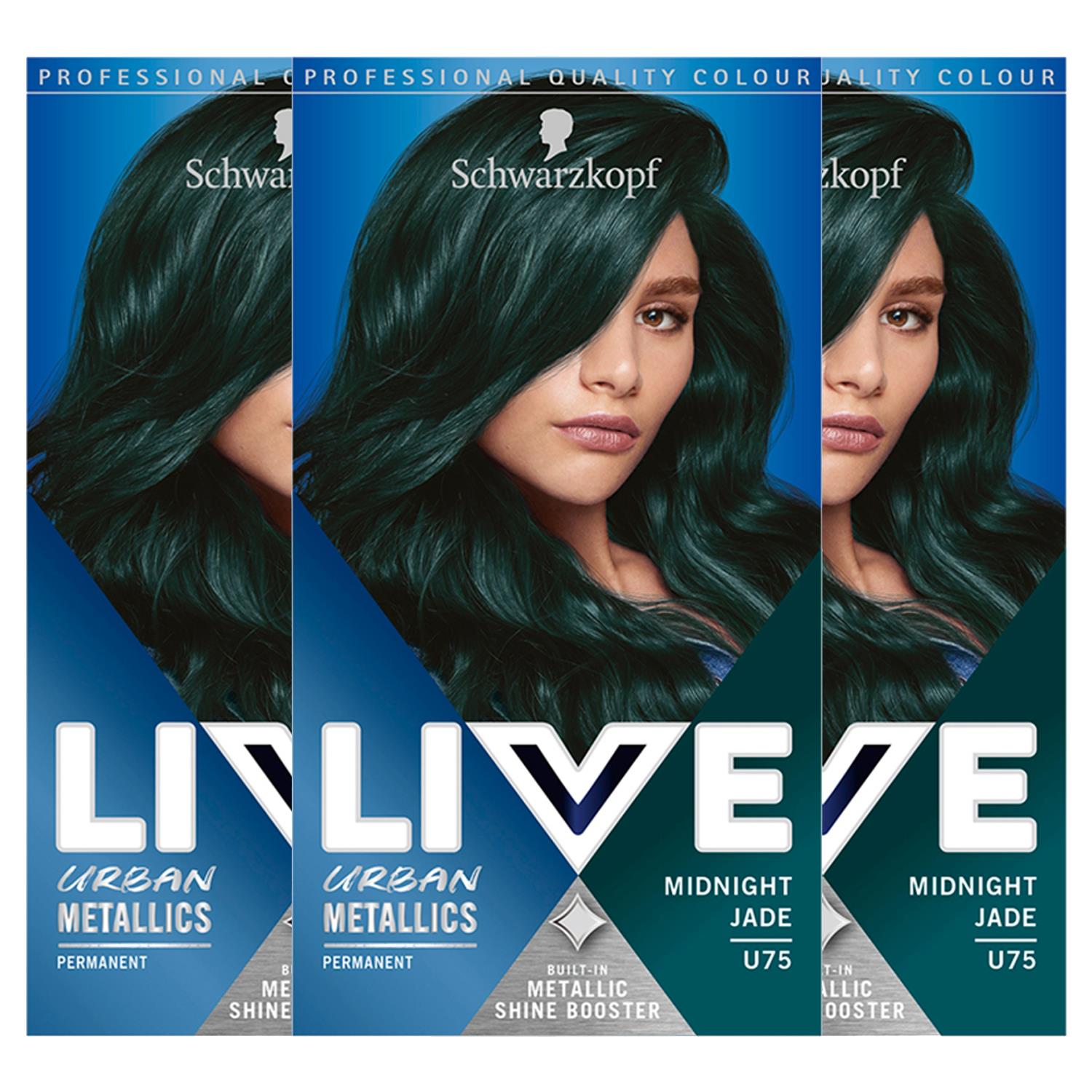 Schwarzkopf Live Urban Metallics Permanent Hair Dye, U75 Midnight Jade 3x