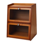 3-tier Bamboo Bread Storage Cabinet With Acrylic Flap Door, Space-saving Trapezoid Design | Brown