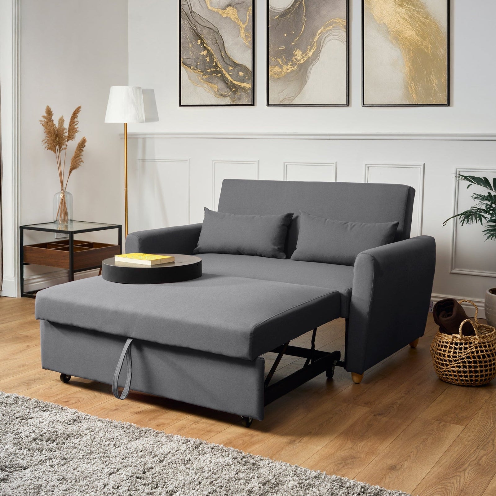 2-seater Pull Out Sofa Bed - Convertible Sleeper Sofa | Grey