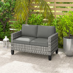 Rattan Sofa W/ Cushions, 2 Seater Garden Furniture | Light Grey