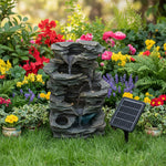 Solar-powered Outdoor Water Fountain With Led Lights, Tiered Faux Stone Garden Décor