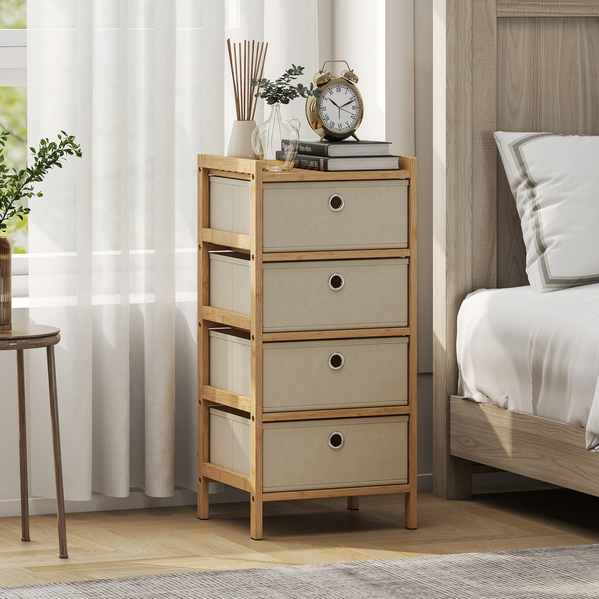 HOMCOM Chest Of Drawers, 4 Drawers Dresser With Bamboo Frame