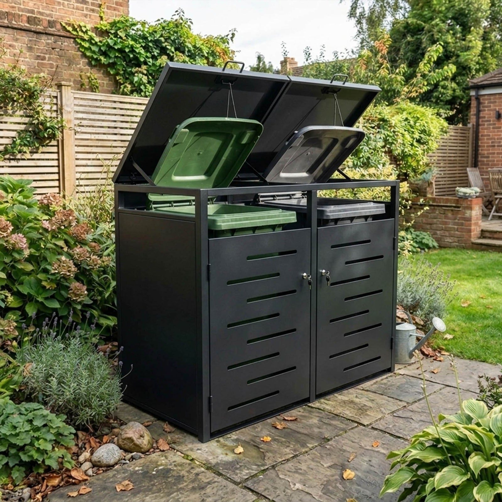 Outdoor Metal Bin Storage Galvanized Steel Lockable Wheelie Bin Storage Shed