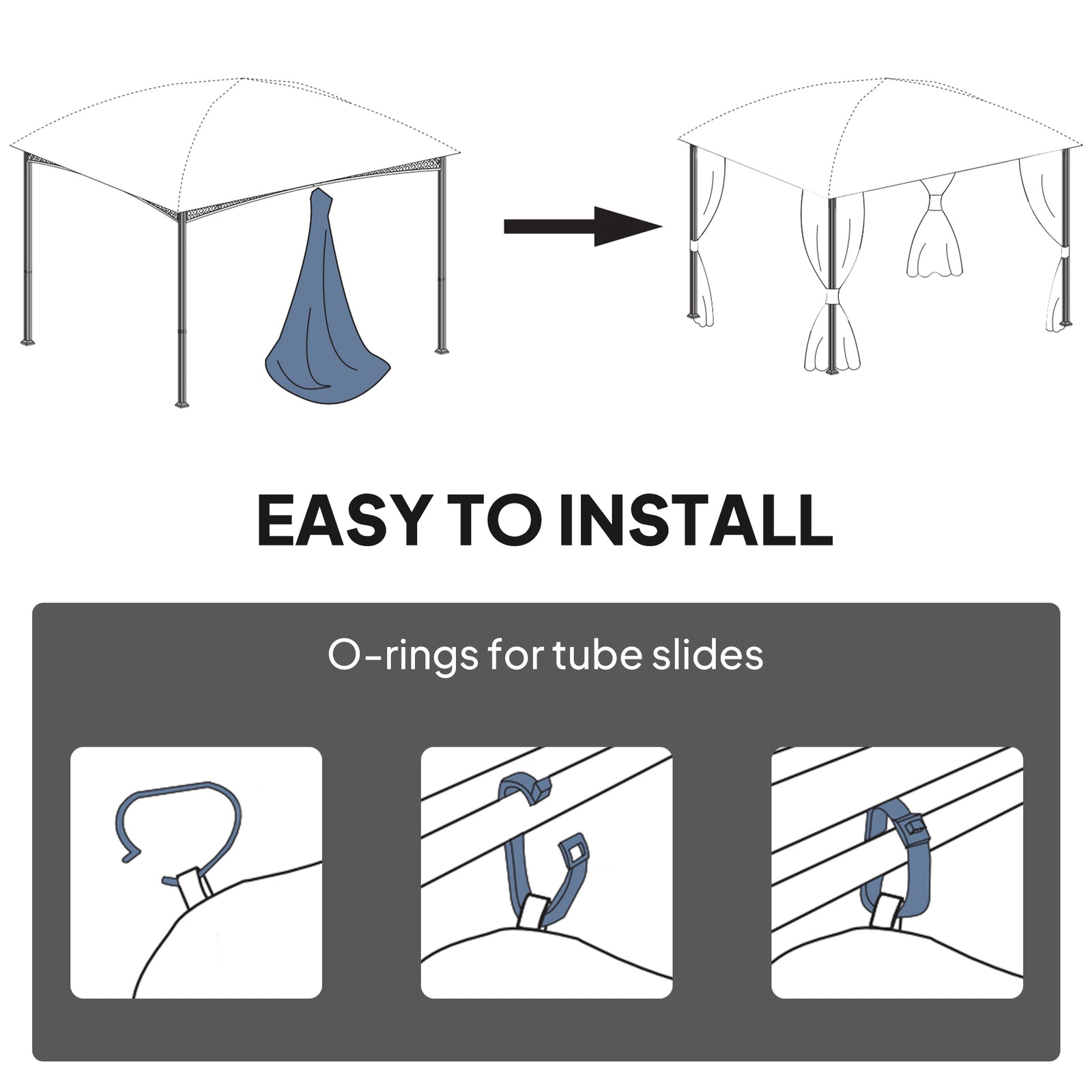 3 X 3 M Gazebo Replacement Curtains Privacy Panel Set, 4 Panels | Khaki