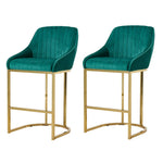Modern Velvet Upholstered Bar Stools With Metal Legs, Set Of 2 – Contemporary Design, Comfortable Padded Seat, And Anti-slip Base | Green