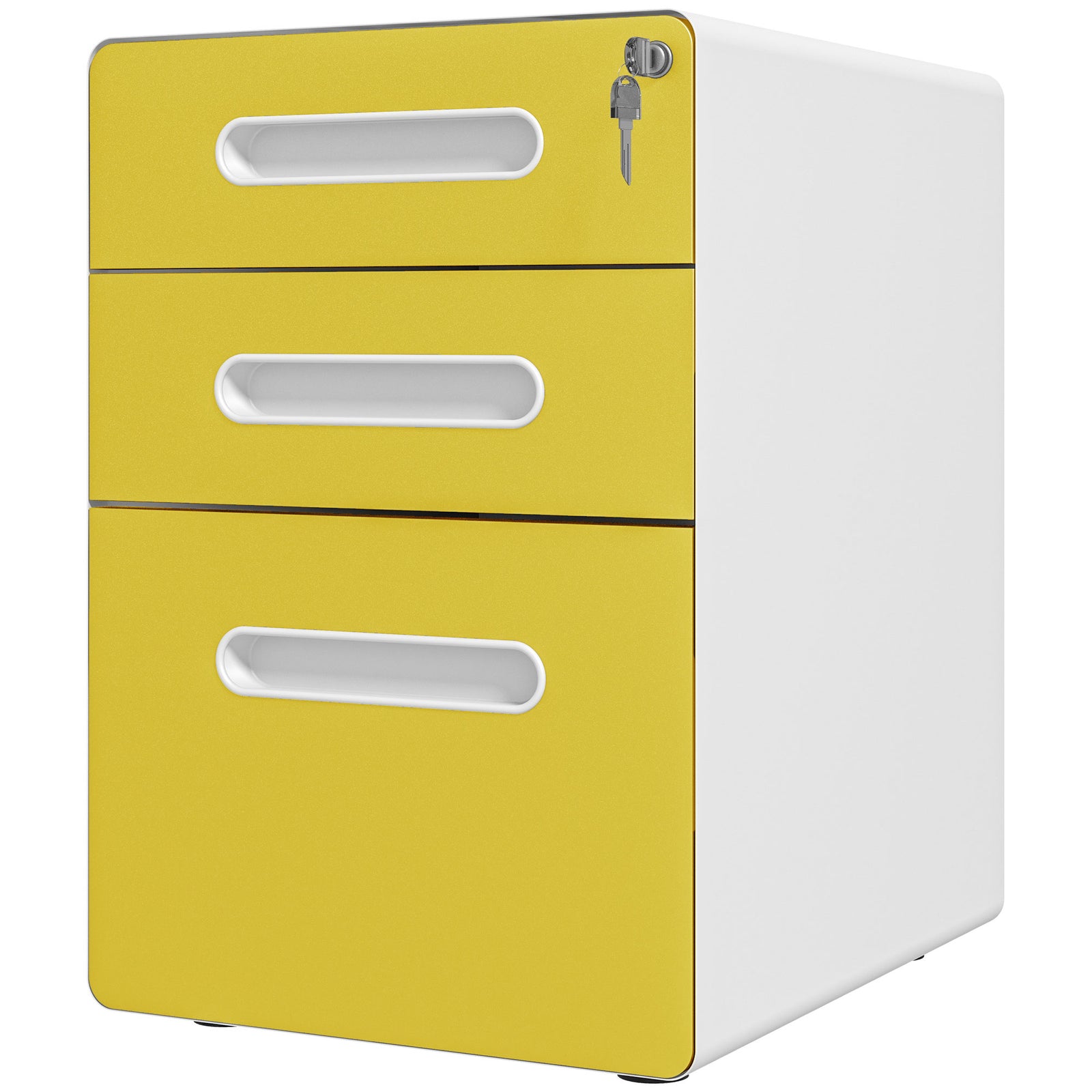 3 Drawer Modern Steel Filing Cabinet With 4 Wheels | One Size | Yellow