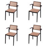 Set Of 4 Pseudo-rattan Pp Dining Chair With Armrest | Black