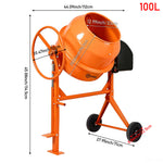 Electric Portable Cement Concrete Mixer With Wheels | 100l | Orange