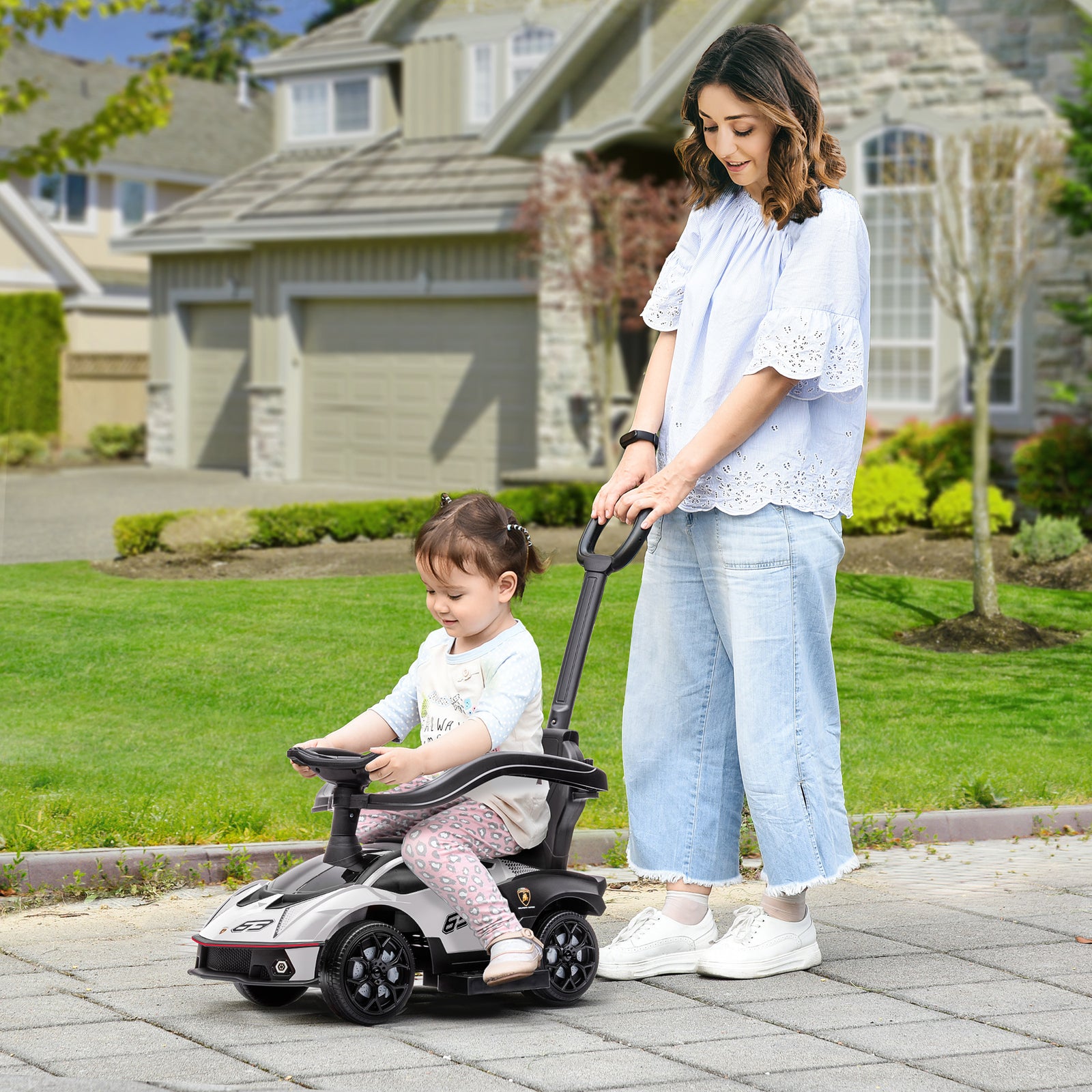 Lamborghini 2 In 1 Baby Ride On Push Car Toddler Push Along Car | White