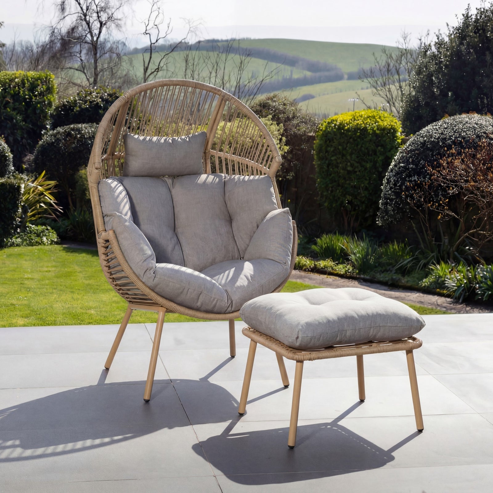 Nestara Standing Egg Chair And Stool | One Size | Light Brown