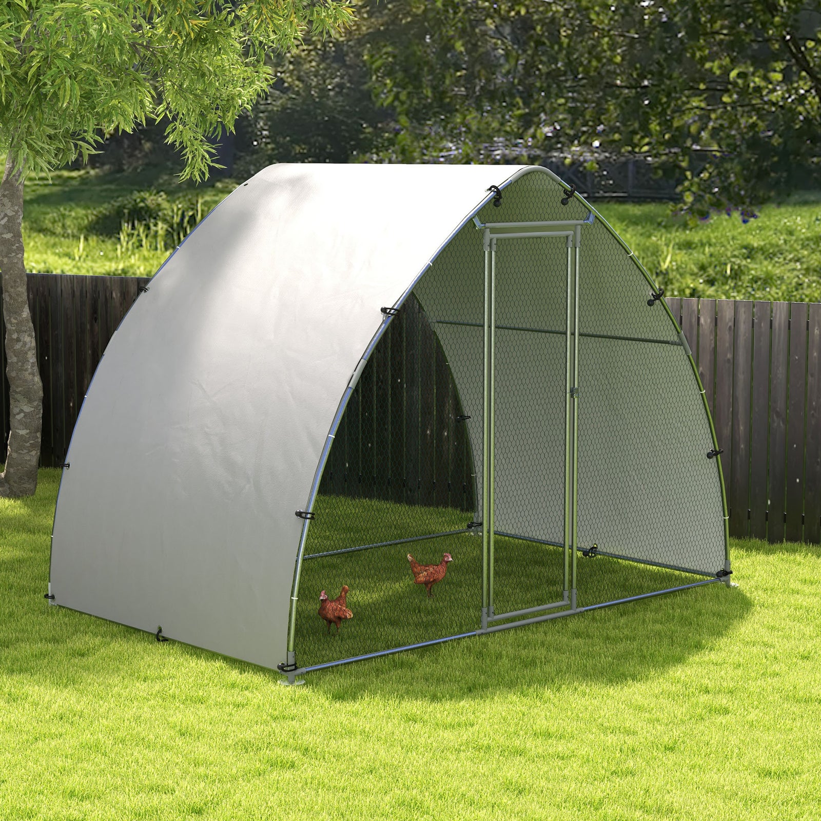 Pawhut Walk-in Chicken Run With Cover, For Chickens | Silver