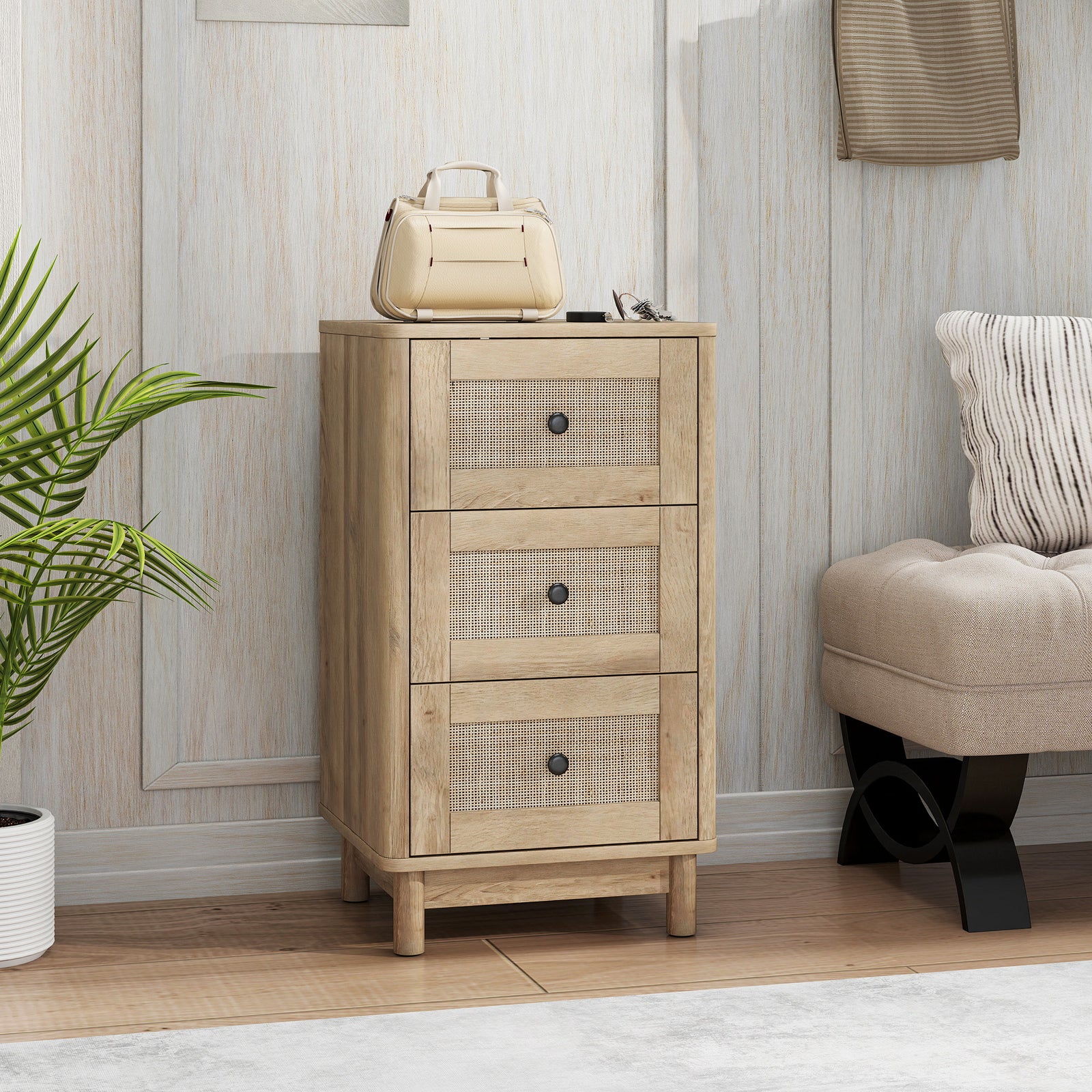 HOMCOM 3 Drawer Chest Of Drawers, Storage Unit For Living Room, Oak