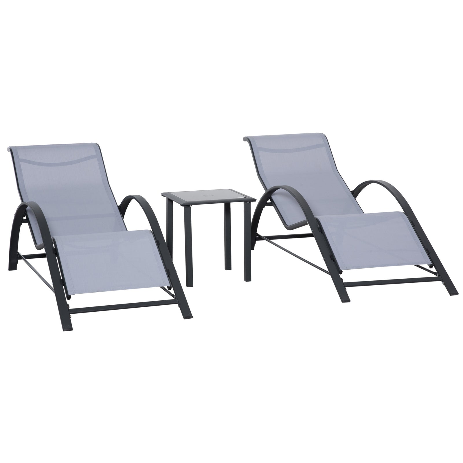 3 Pieces Lounge Chair Set Garden Sunbathing Chair W/ Table | Light Slate Gray