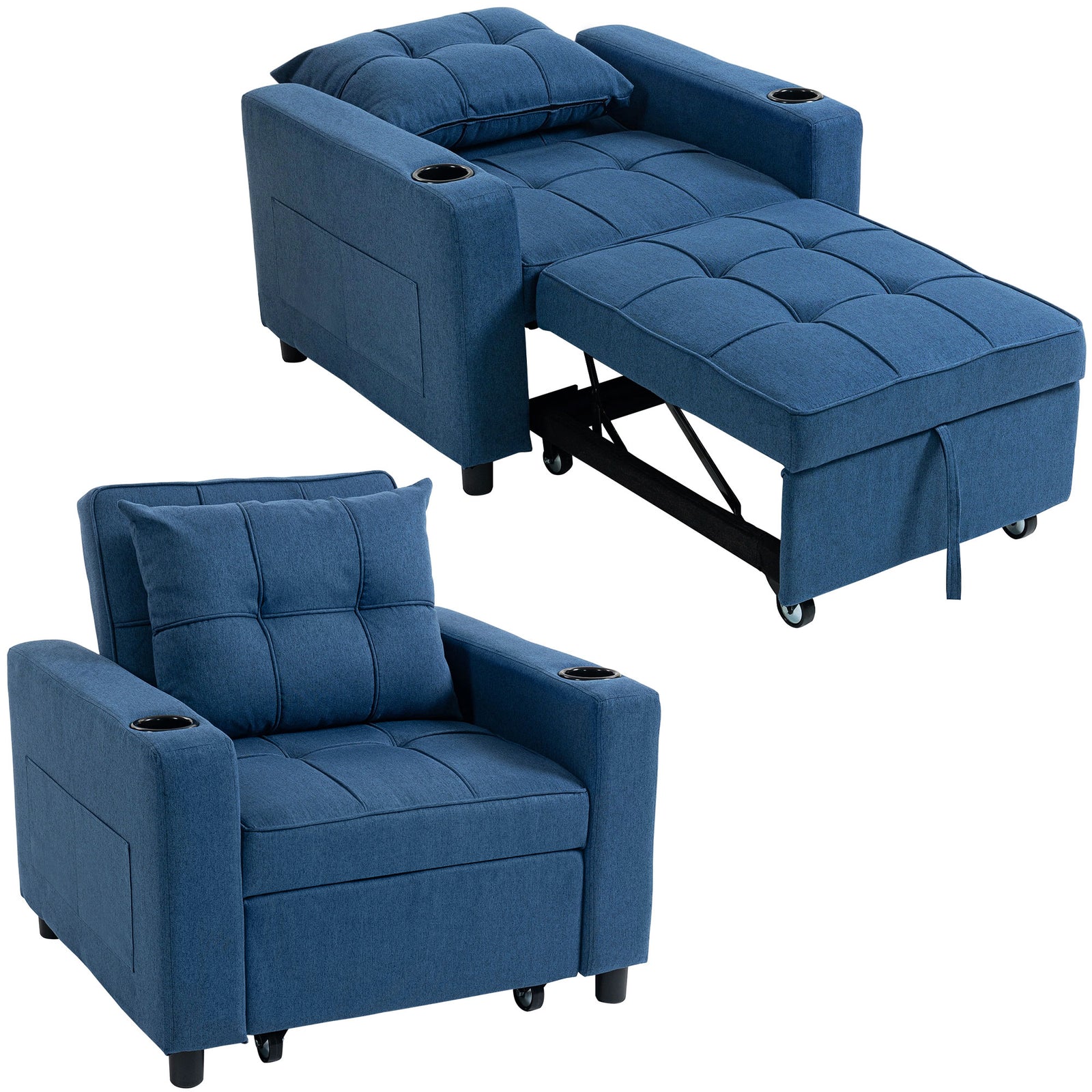 3-in-1 Sofa Bed, Convertible Sleeper Chair With Adjustable Backrest | Blue