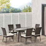 6 Seater Rattan Dining Set With Rectangular Glass Top Table | Brown
