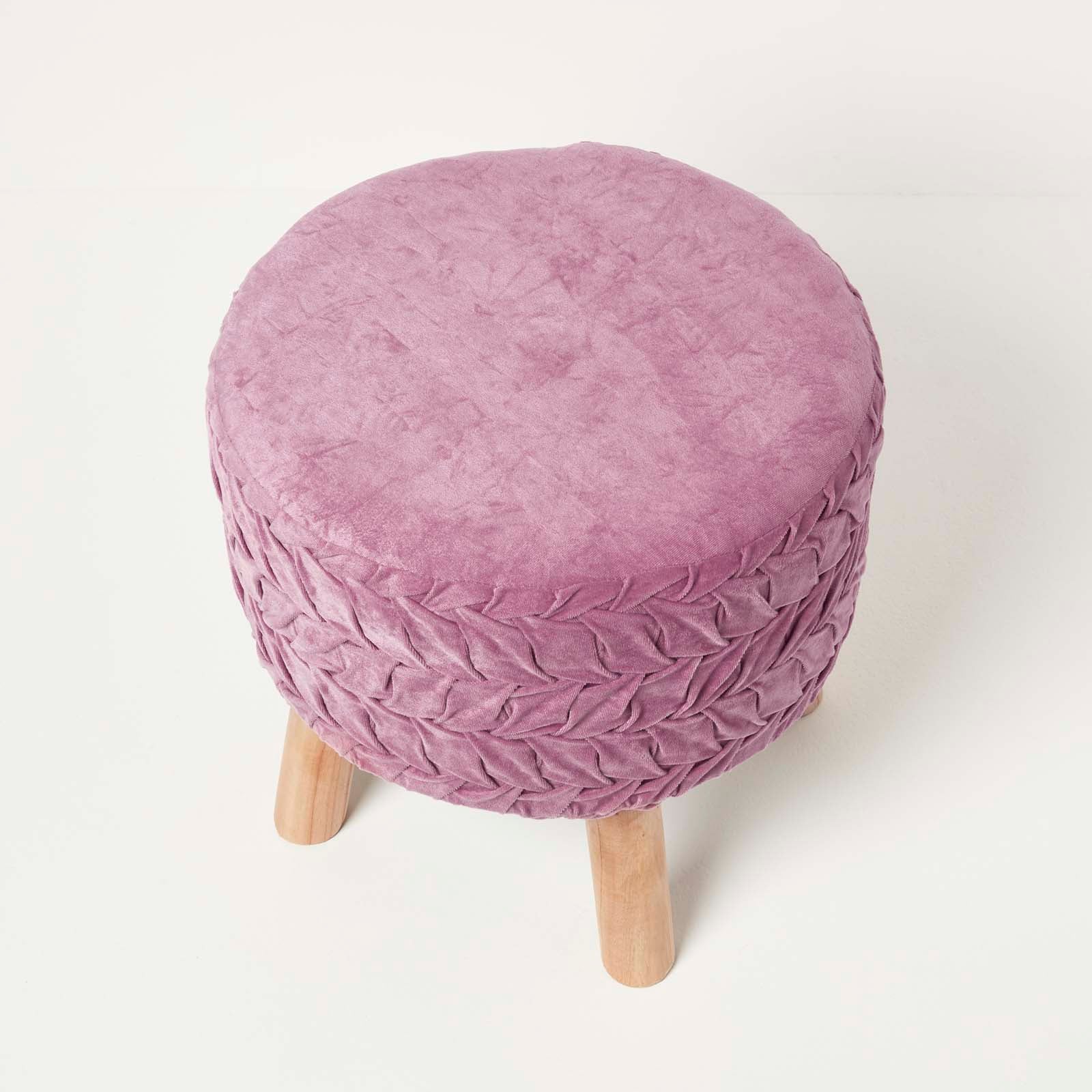 Lyla Pleated Velvet Footstool, 40 Cm Tall | Purple