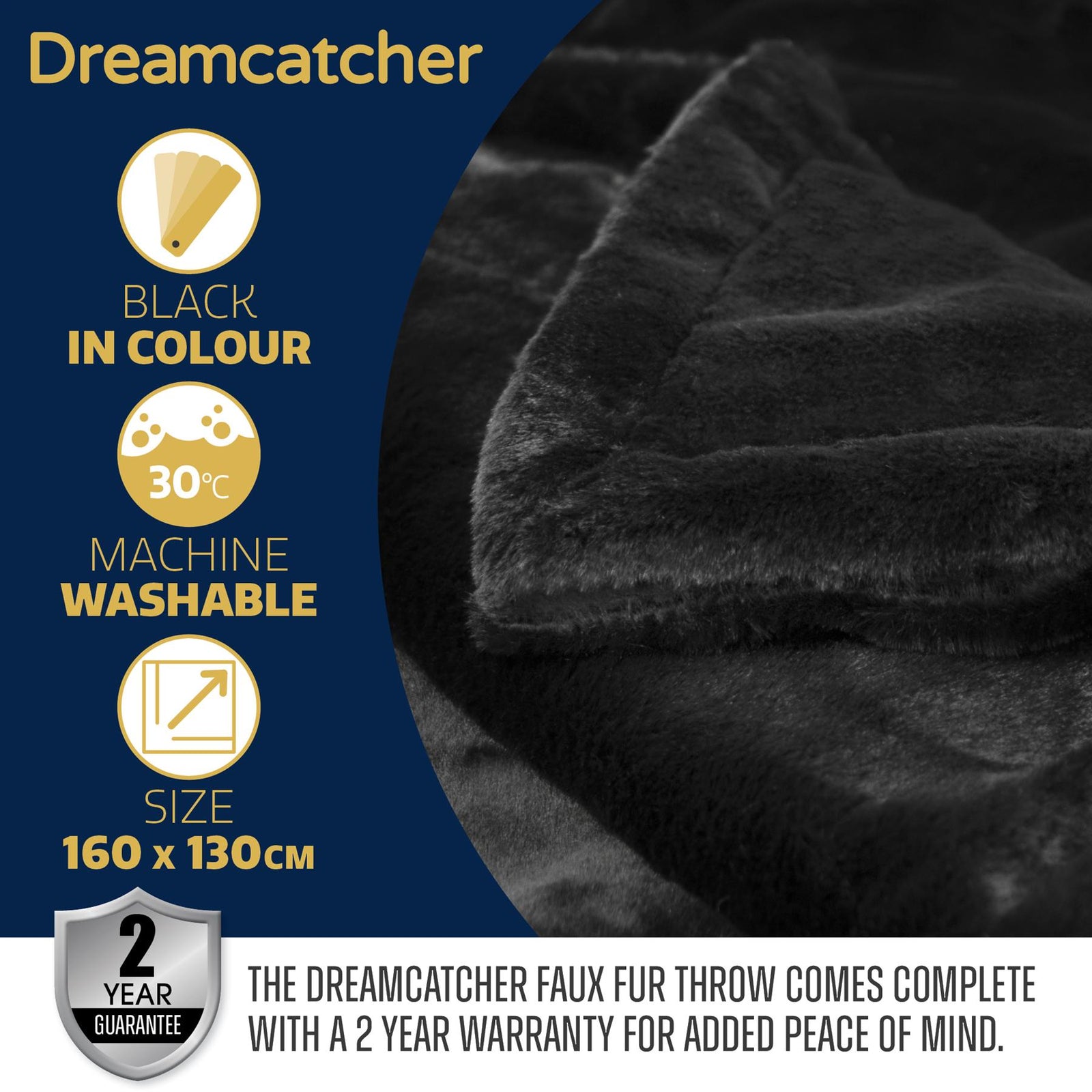 Blanket Throw Soft Faux Fur 160 X 130cm Fleece Overblanket Fluffy Blanket  For Sofa & Beds | L | Black