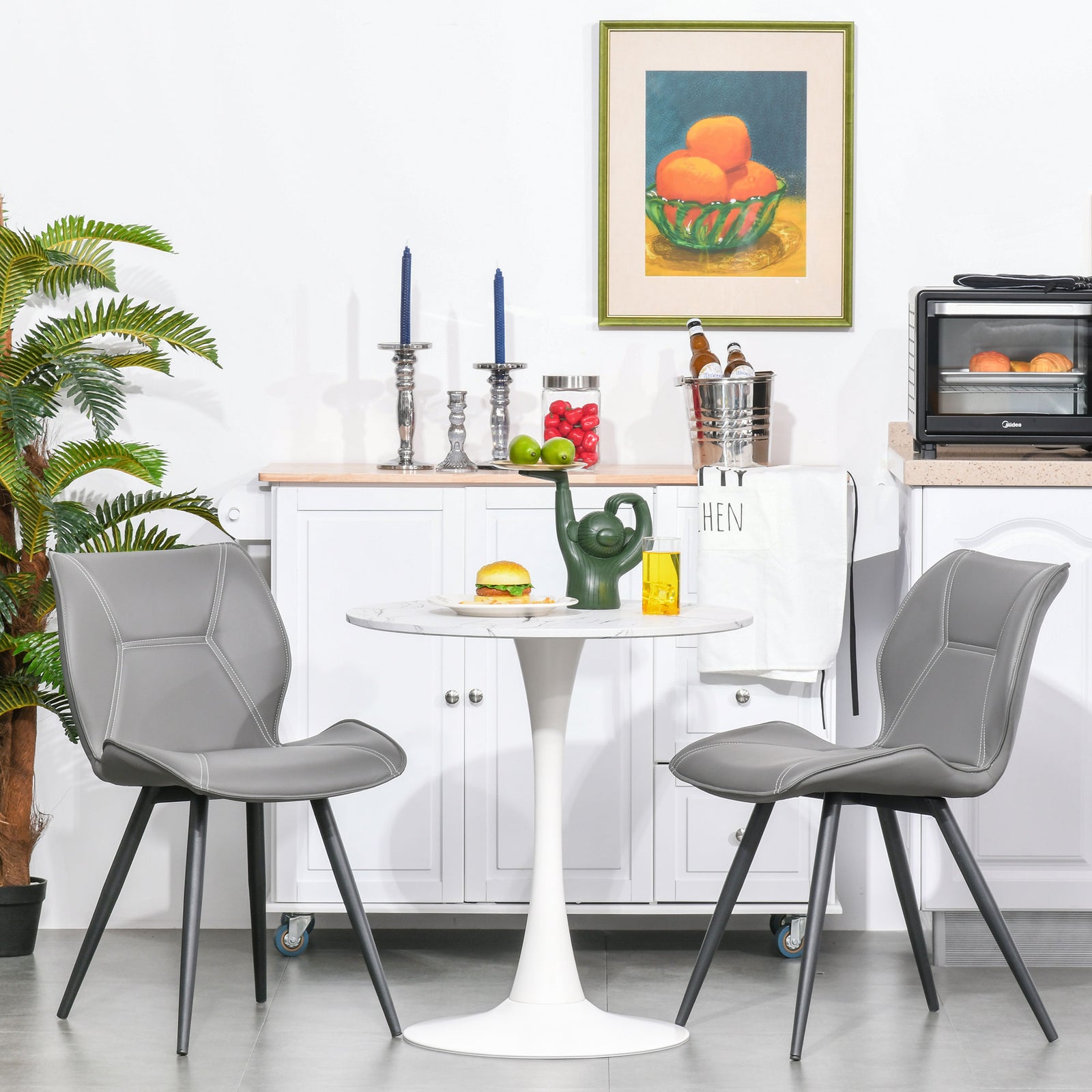 Modern Round Dining Table Leisure Coffee Bistro Table Metal | White